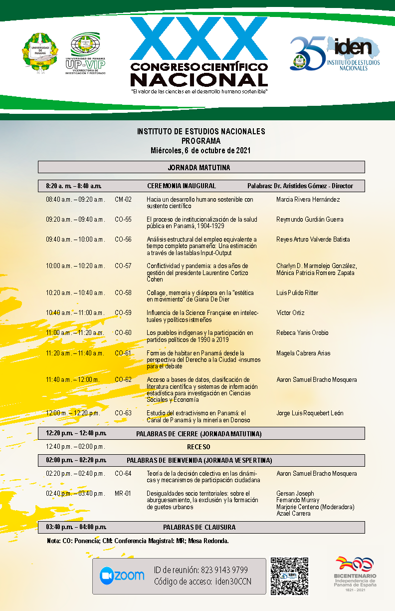 Programa del IDEN: Agenda del miércoles 06 en el XXX Congreso Científico Nacional