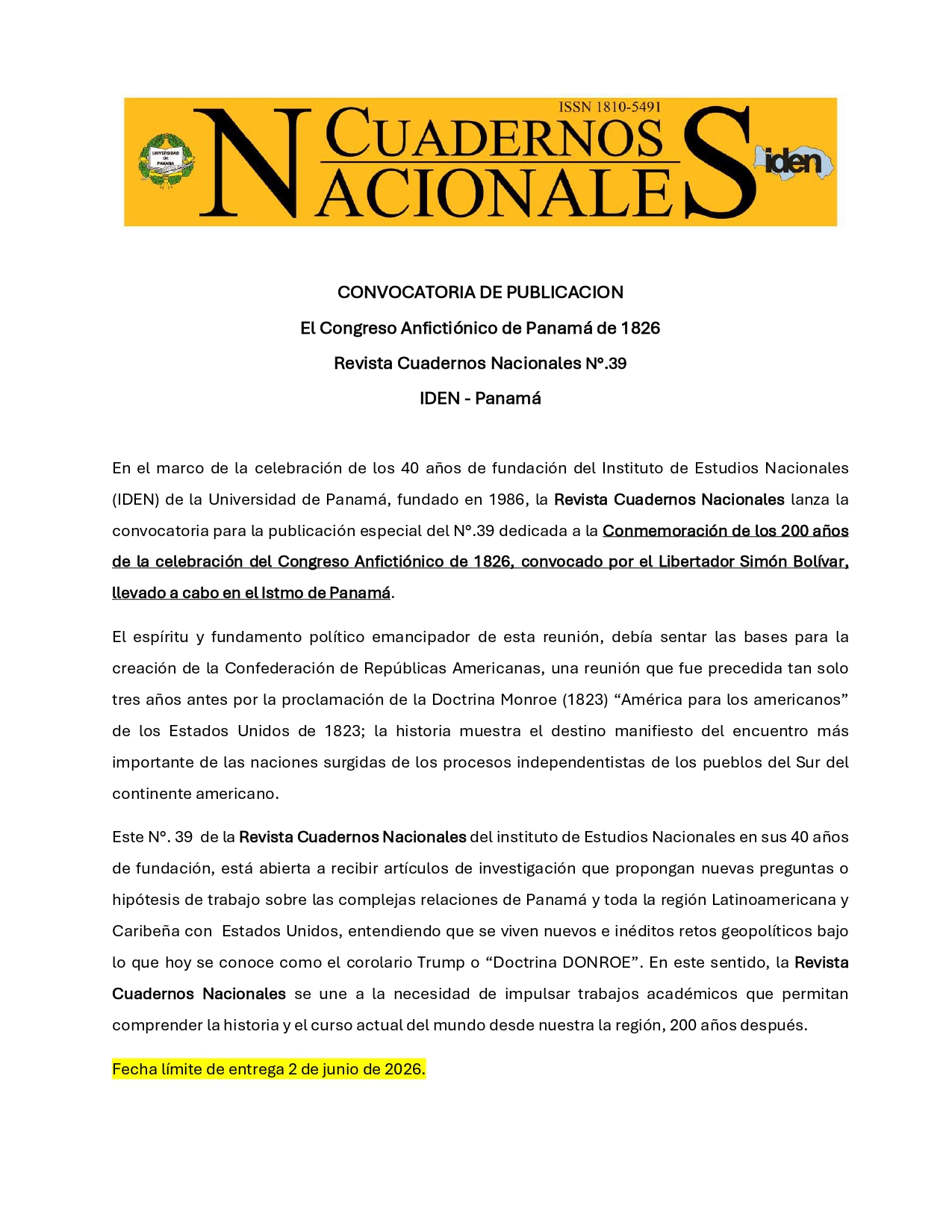 39 CUADERNOS NACIONALES - Convocatoria 2