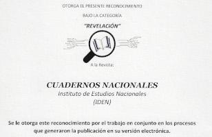 reconocimiento "Revelación" a Revista Cuadernos Nacionales